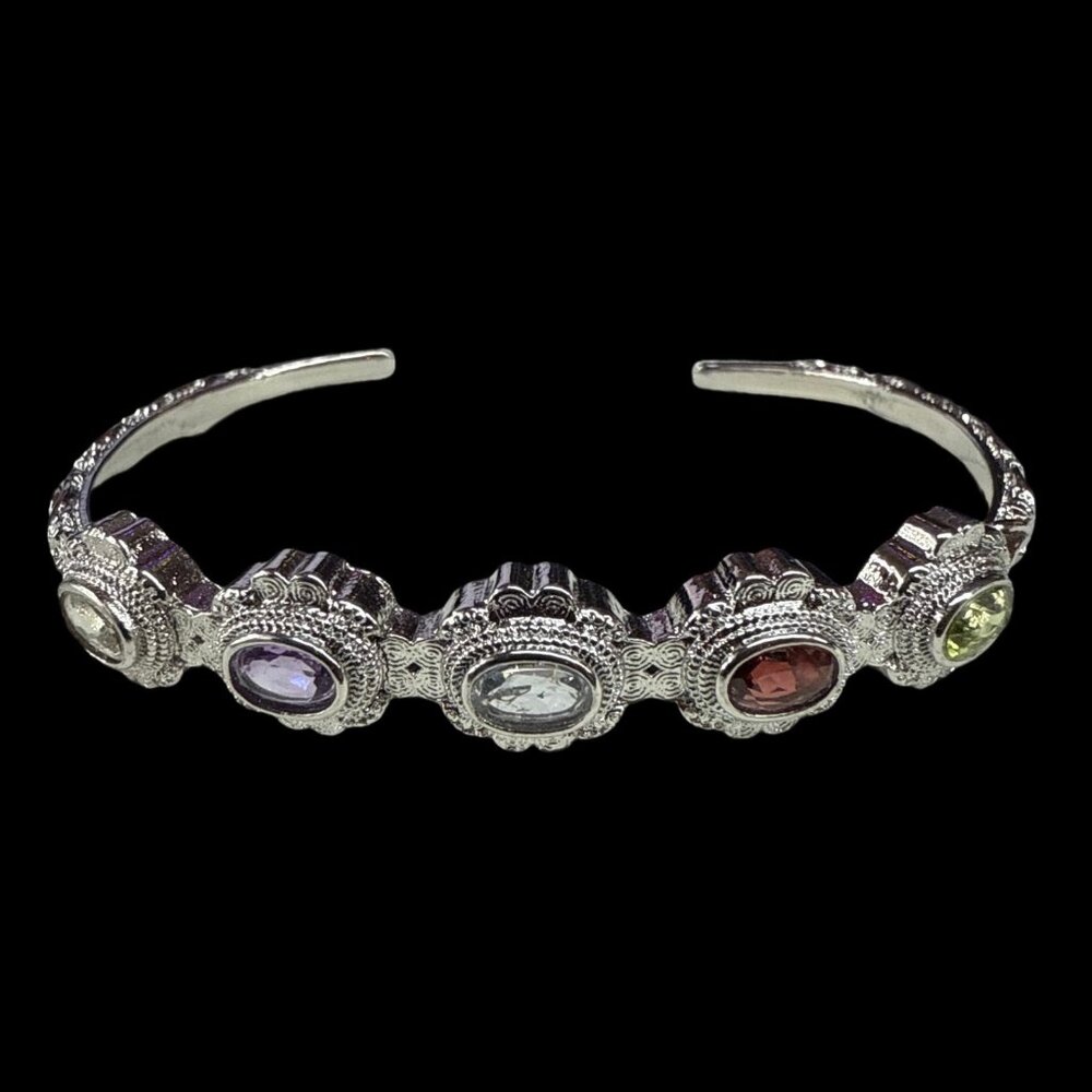 Gemstone delicate bracelet copper plated silver bangle adjustable jewelry gift